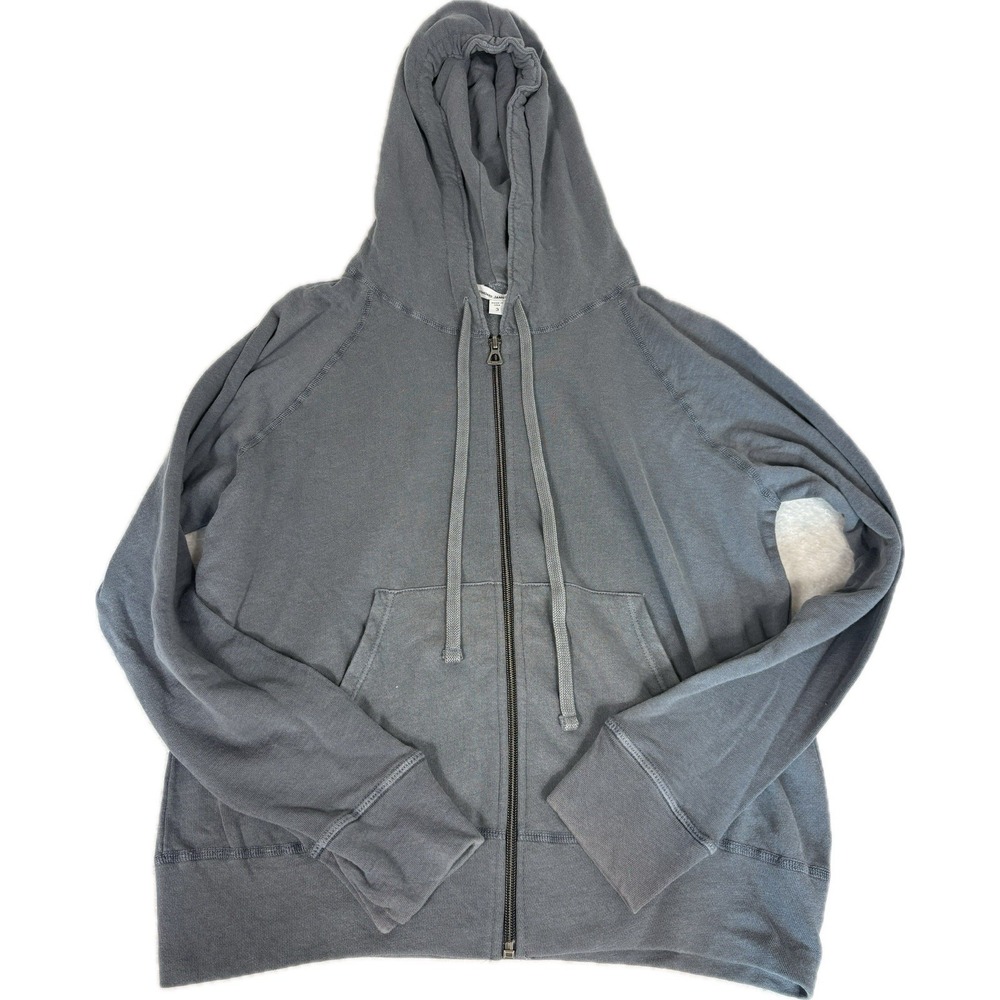 James Perse Women's 3 (L) Light Blue 100% Cotton Zip Up Hoodie Minimalist Basic